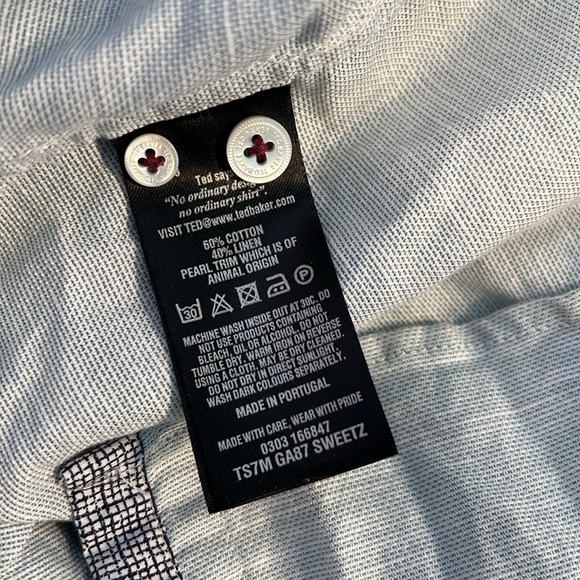 Ted Baker Shirt Mens 7 White Blue Short Sleeve Button Front Chest Pocket Casual - Picture 9 of 10